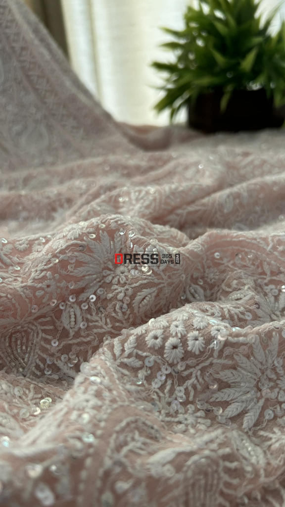 Pastel Pink SuperFine Cut Dana Sequin Chikankari Suit Chikankari Suits