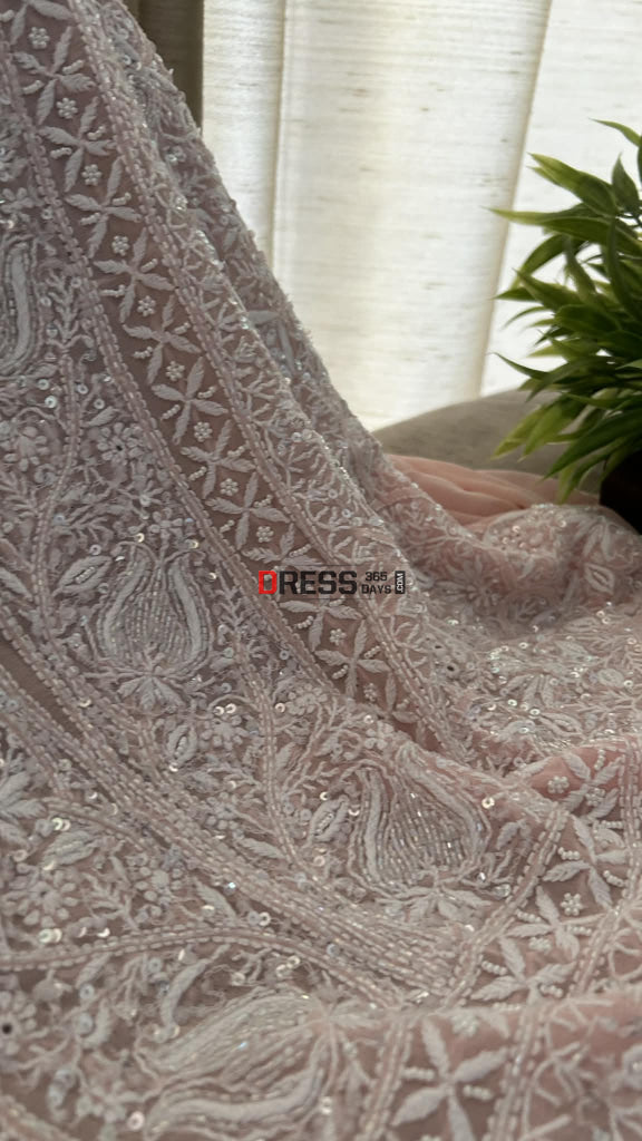 Pastel Pink SuperFine Cut Dana Sequin Chikankari Suit Chikankari Suits