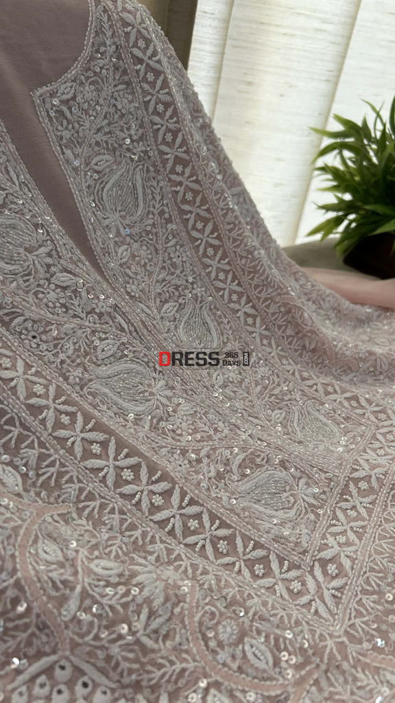 Pastel Pink SuperFine Cut Dana Sequin Chikankari Suit Chikankari Suits