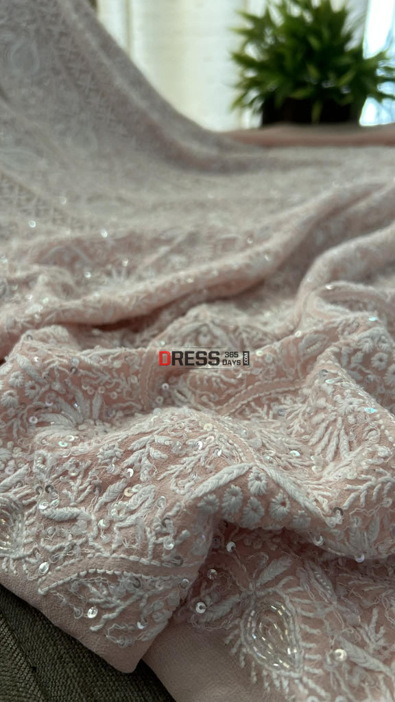 Pastel Pink SuperFine Cut Dana Sequin Chikankari Suit Chikankari Suits