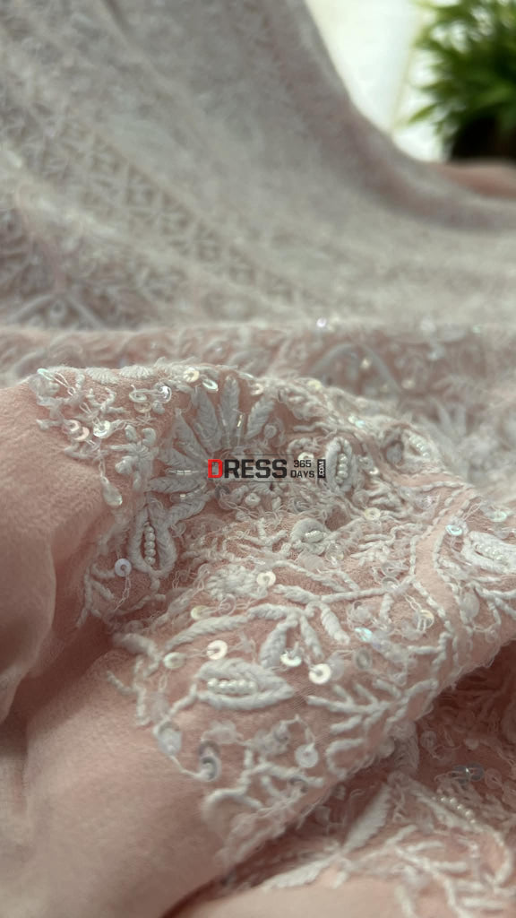 Pastel Pink SuperFine Cut Dana Sequin Chikankari Suit Chikankari Suits