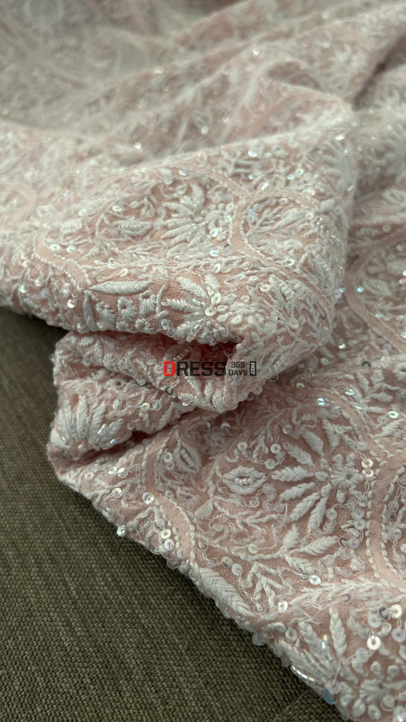 Pastel Pink SuperFine Cut Dana Sequin Chikankari Suit Chikankari Suits