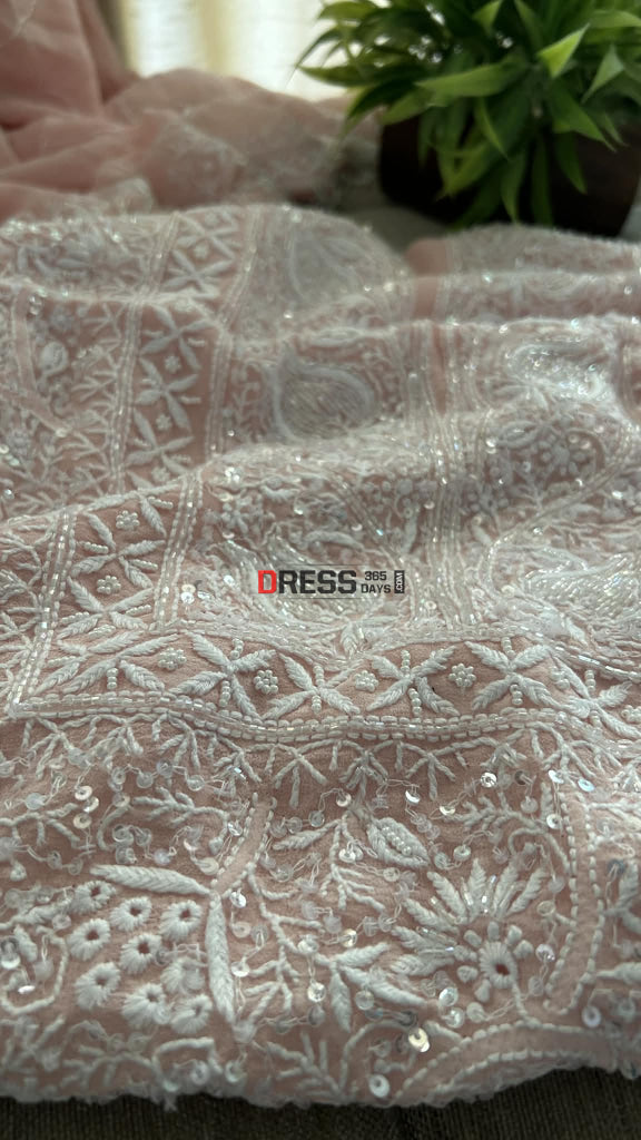 Pastel Pink SuperFine Cut Dana Sequin Chikankari Suit Chikankari Suits