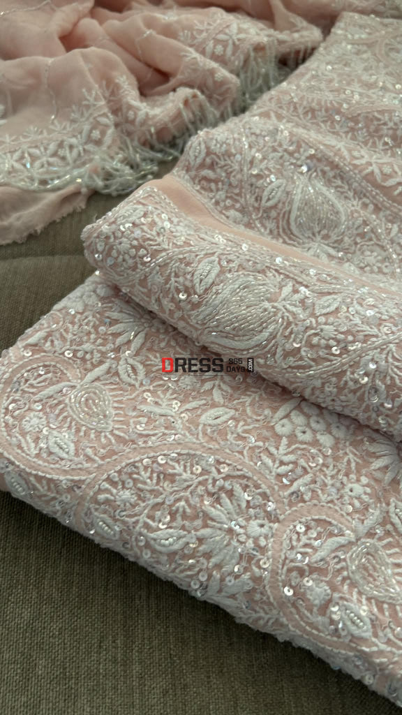 Pastel Pink SuperFine Cut Dana Sequin Chikankari Suit Chikankari Suits
