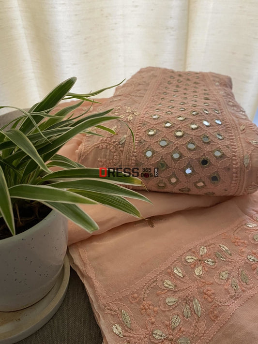 Peach Chikankari Gota Patti & Mirror Anarkali Suit