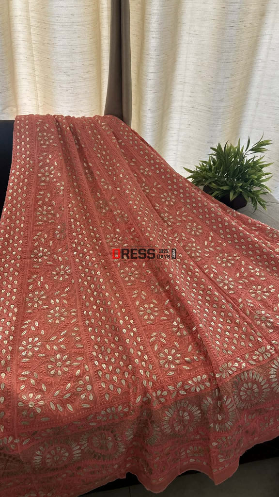 Peach Gota Patti Chikankari Anarkali Suit (Anarkali And Dupatta) Chikankari Anarkali