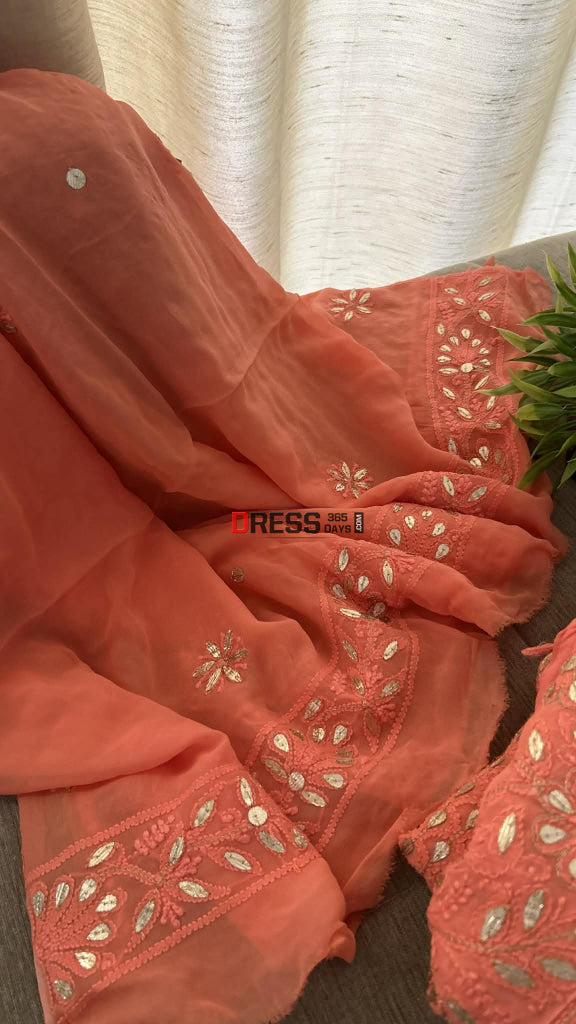 Peach Gota Patti Chikankari Anarkali Suit (Anarkali And Dupatta) Chikankari Anarkali