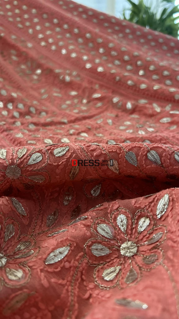 Peach Gota Patti Chikankari Anarkali Suit (Anarkali And Dupatta) Chikankari Anarkali