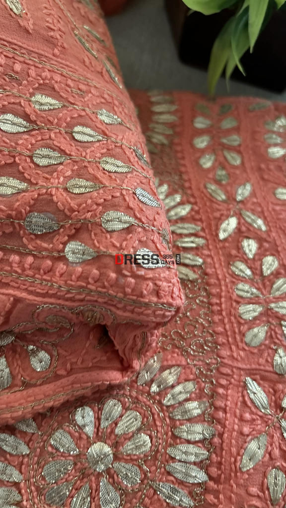 Peach Gota Patti Chikankari Anarkali Suit (Anarkali And Dupatta) Chikankari Anarkali