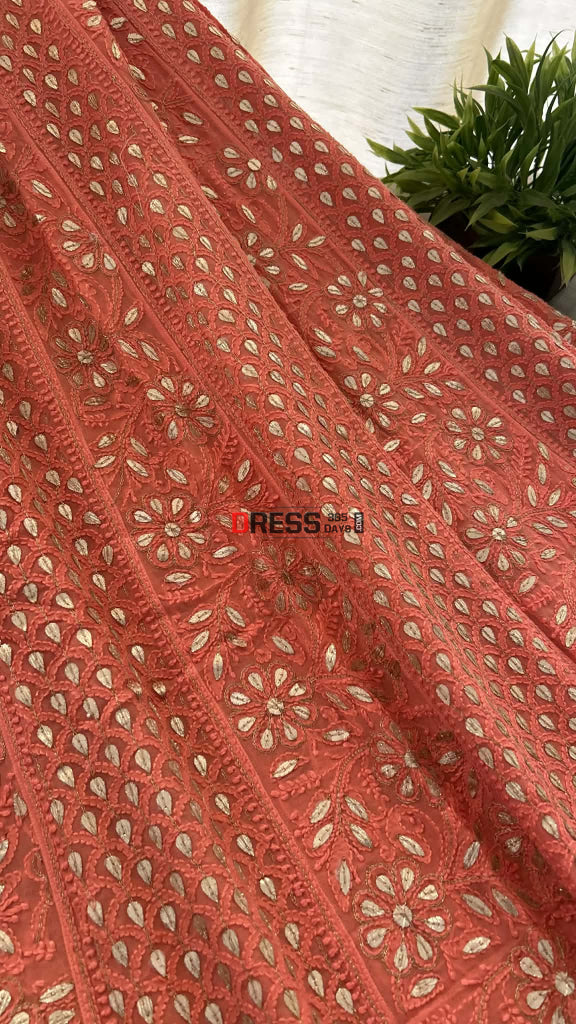 Peach Gota Patti Chikankari Anarkali Suit (Anarkali And Dupatta) Chikankari Anarkali