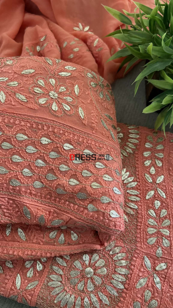 Peach Gota Patti Chikankari Anarkali Suit (Anarkali And Dupatta) Chikankari Anarkali