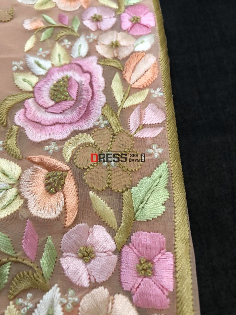 Peach Hand Embroidered Parsi Gara Chikankari Suit Suits