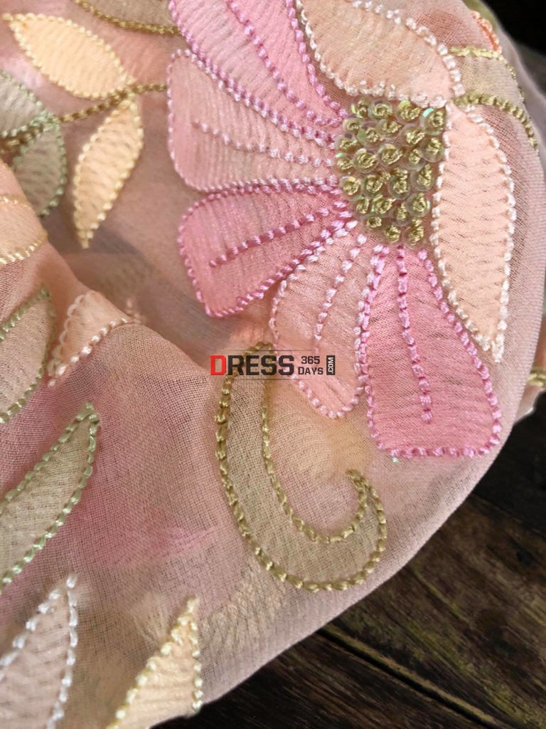 Peach Hand Embroidered Parsi Gara Chikankari Suit Suits