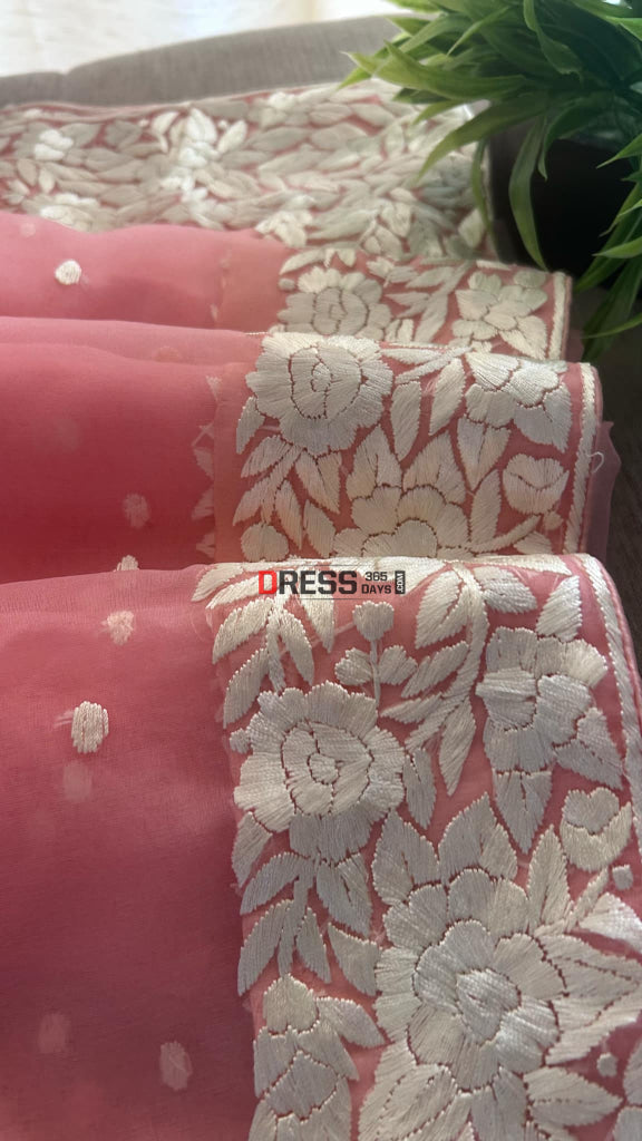 Peach Organza Parsi Gara Dupatta