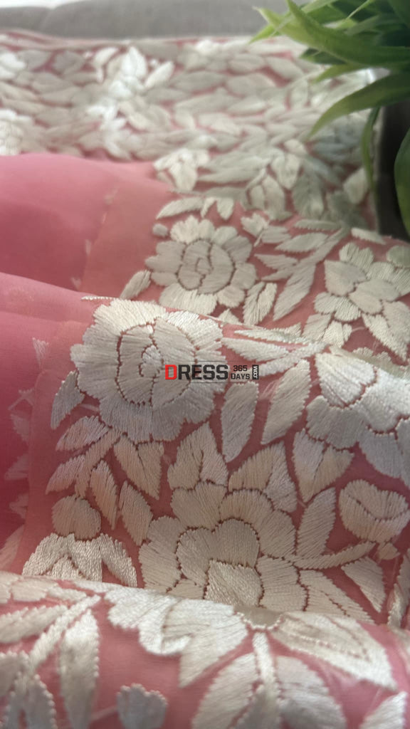 Peach Organza Parsi Gara Dupatta