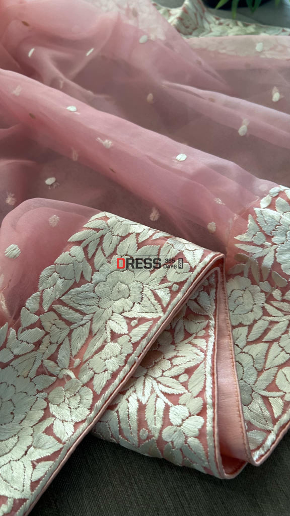 Peach Organza Parsi Gara Dupatta