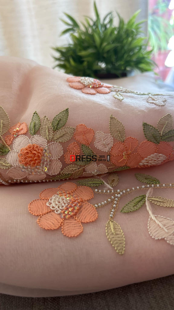 Peach Organza Pearls Multicolour Chikankari Suit Chikankari Suits