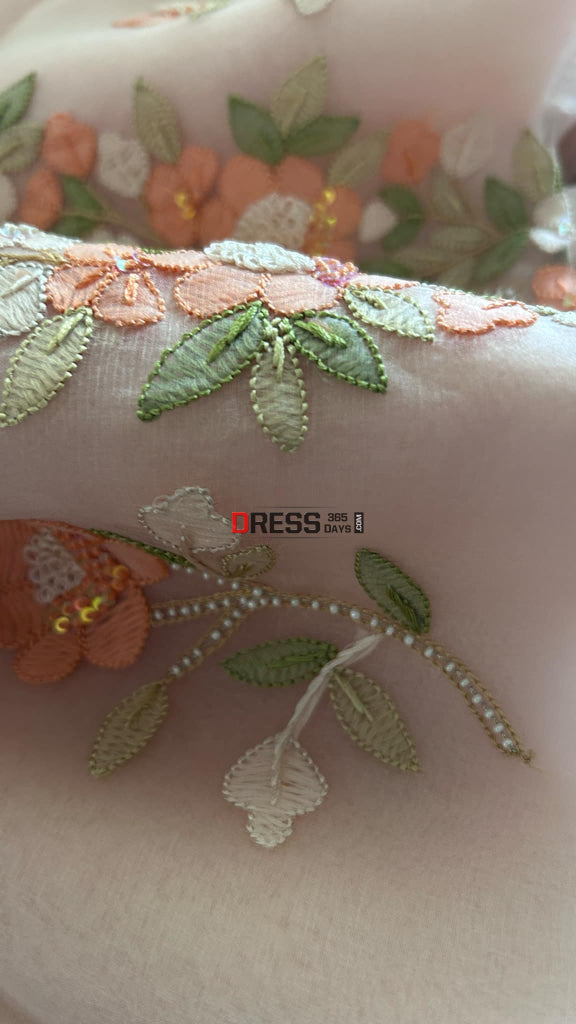Peach Organza Pearls Multicolour Chikankari Suit Chikankari Suits