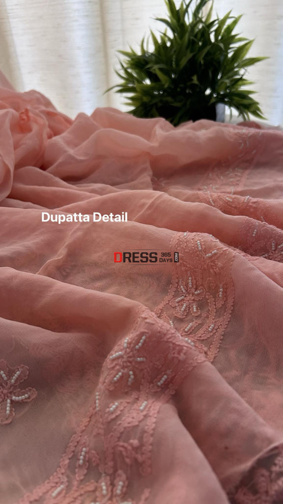 Peach Pearl Lucknowi Chikankari Suit Suits