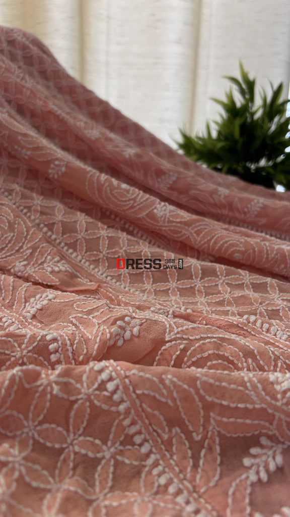 Peach Pure Georgette Chikankari Anarkali Suit