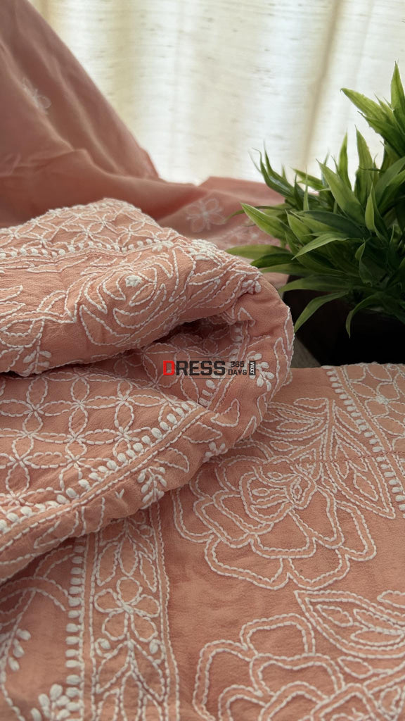 Peach Pure Georgette Chikankari Anarkali Suit