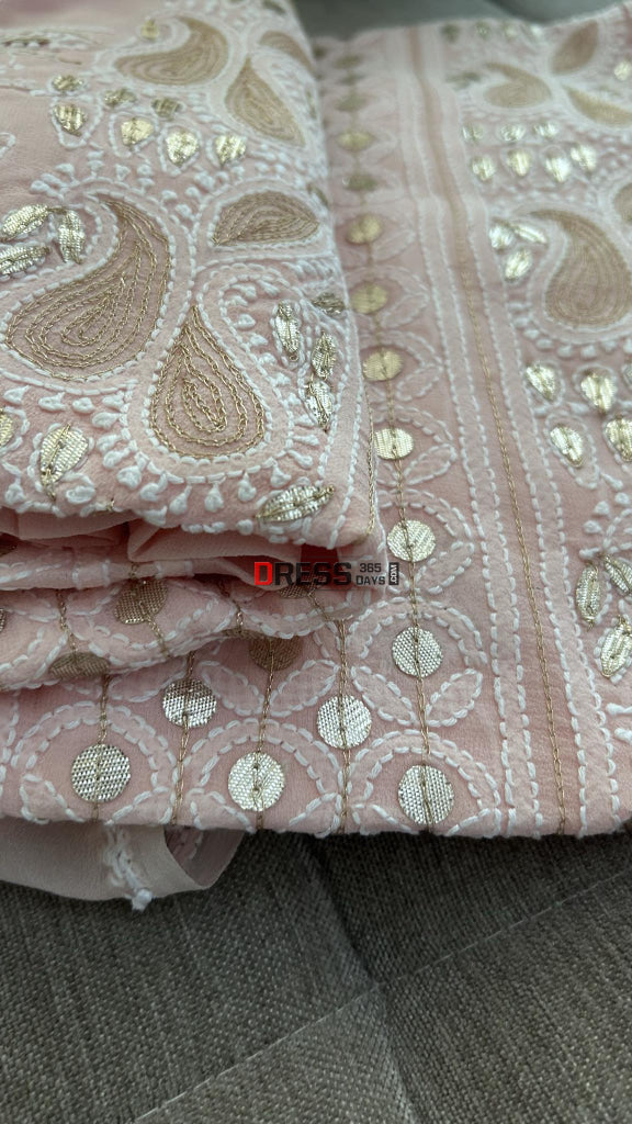 Peach Pure Georgette Gota Patti Chikankari Suit Suits