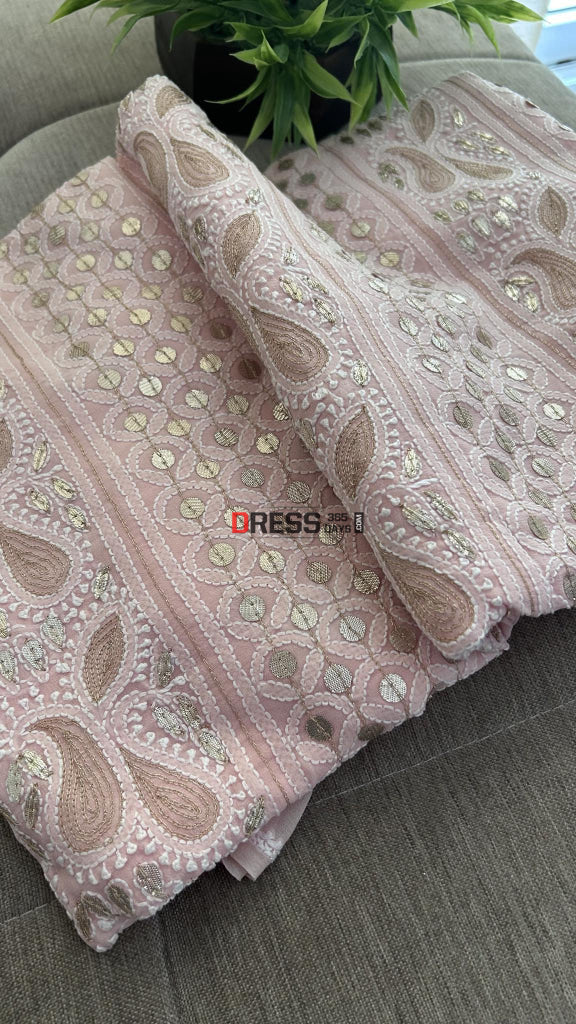 Peach Pure Georgette Gota Patti Chikankari Suit Suits