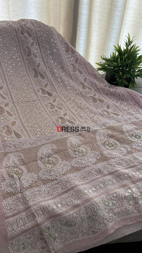 Peach Pure Georgette Gota Patti Chikankari Suit Suits