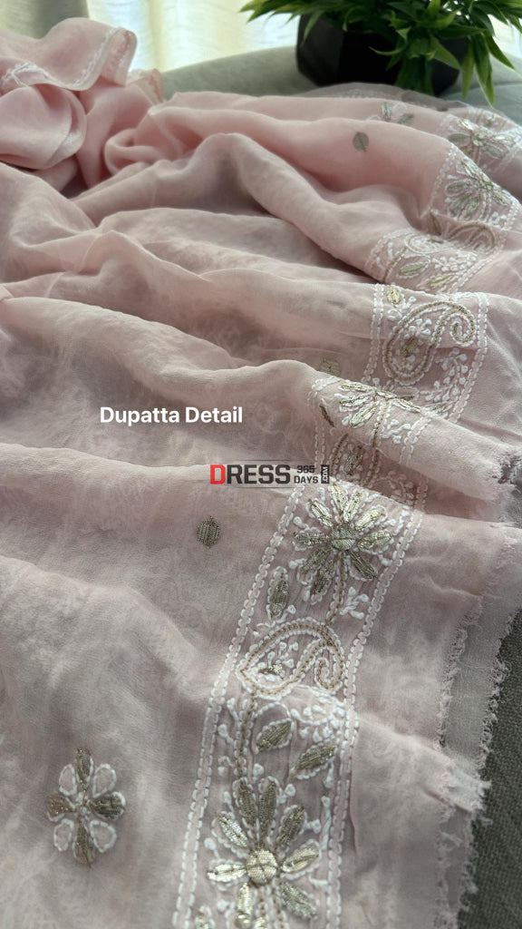 Peach Pure Georgette Gota Patti Chikankari Suit Suits