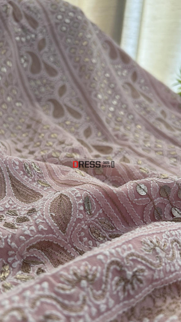 Peach Pure Georgette Gota Patti Chikankari Suit Suits