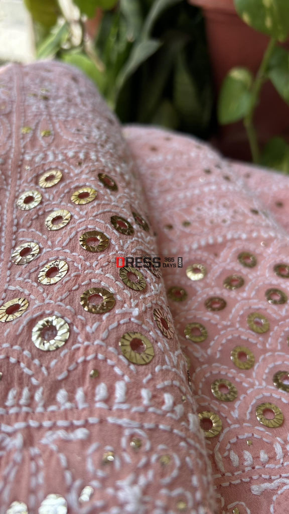 Peach Ring Mukaish Chikankari Saree