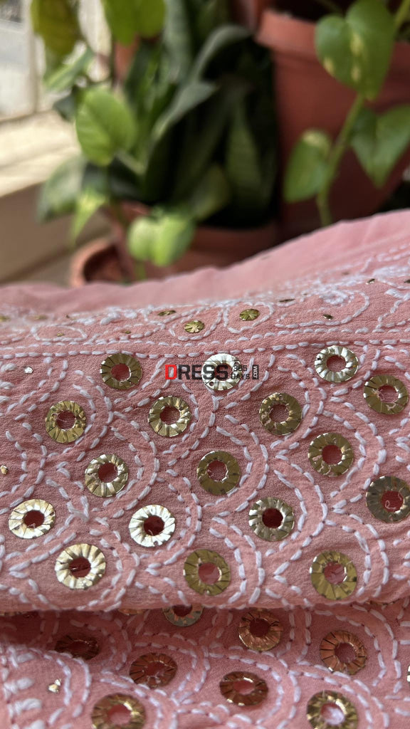 Peach Ring Mukaish Chikankari Saree