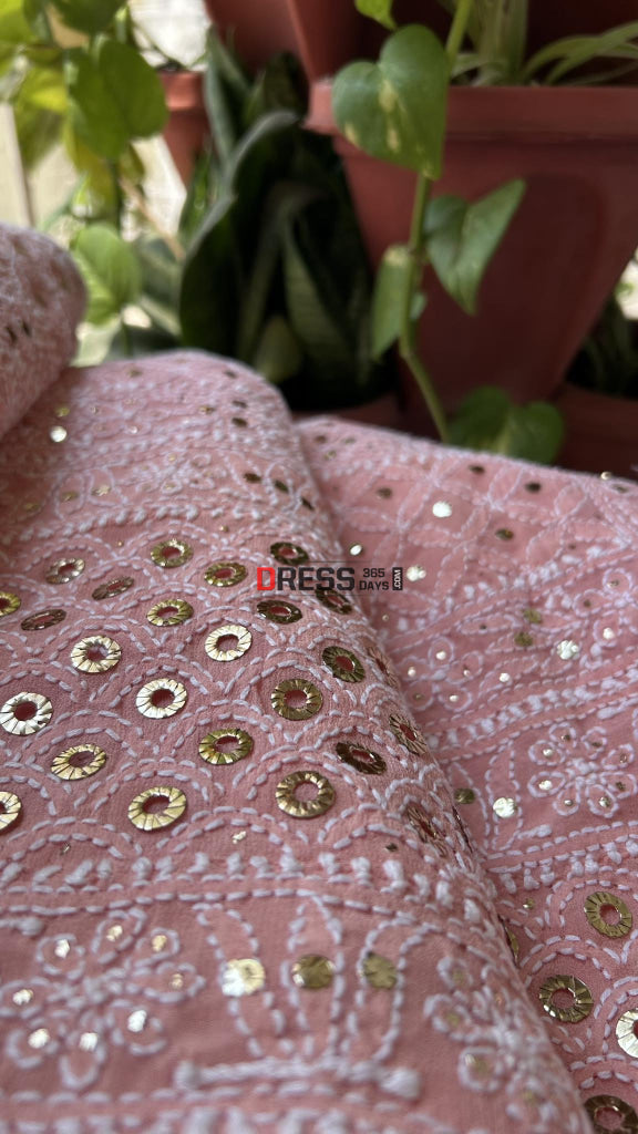 Peach Ring Mukaish Chikankari Saree