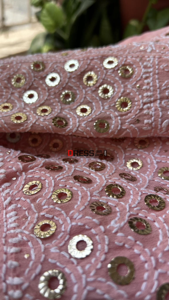 Peach Ring Mukaish Chikankari Saree
