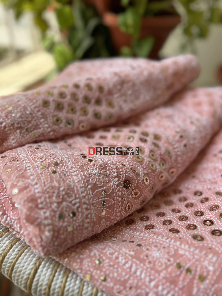 Peach Ring Mukaish Chikankari Saree