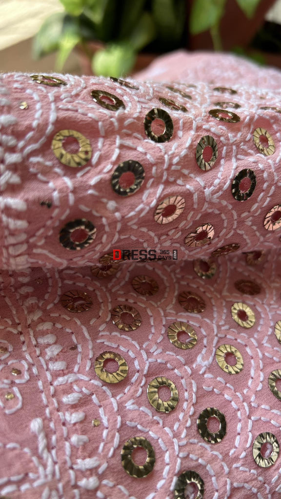 Peach Ring Mukaish Chikankari Saree