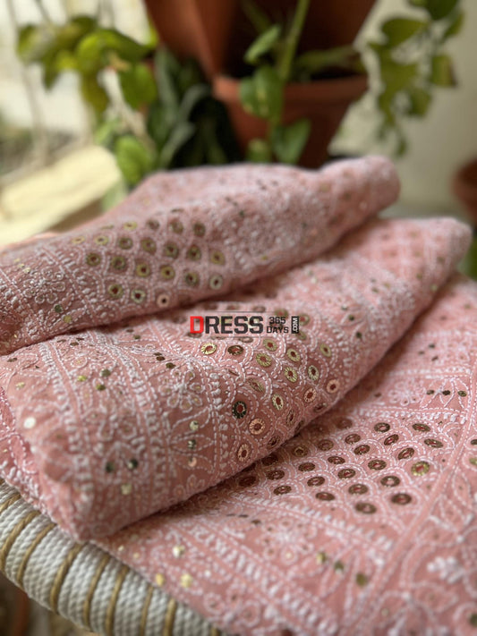Peach Ring Mukaish Chikankari Saree