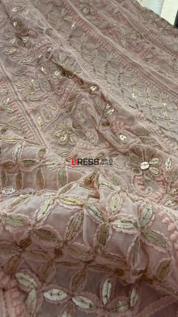 Peachy Pink Gota Patti Chikankari Anarkali Suit (Anarkali And Dupatta) - Chikankari Anarkali