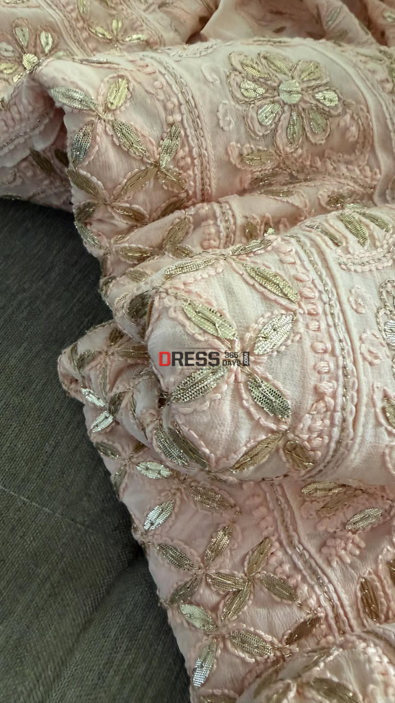 Peachy Pink Gota Patti Chikankari Anarkali Suit (Anarkali And Dupatta) - Chikankari Anarkali