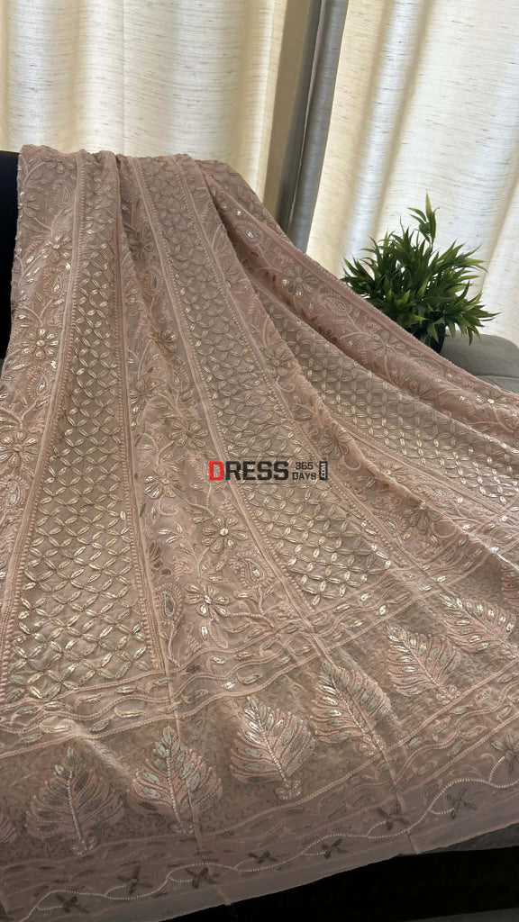 Peachy Pink Pearl Gota Patti Chikankari Anarkali Suit (Anarkali And Dupatta) Chikankari Anarkali