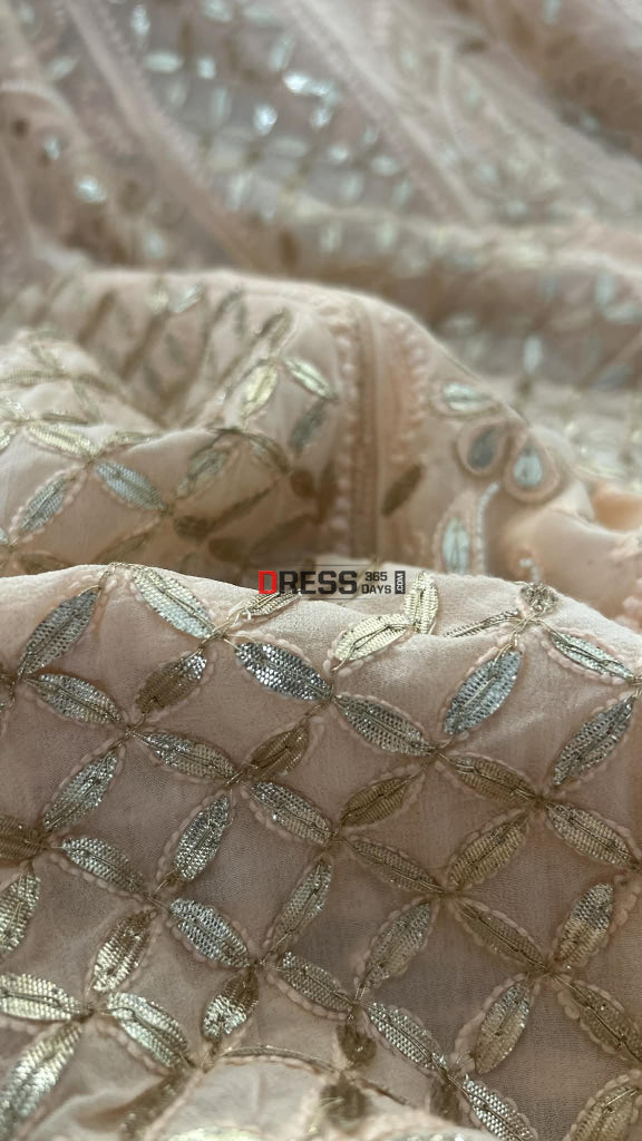 Peachy Pink Pearl Gota Patti Chikankari Anarkali Suit (Anarkali And Dupatta) Chikankari Anarkali