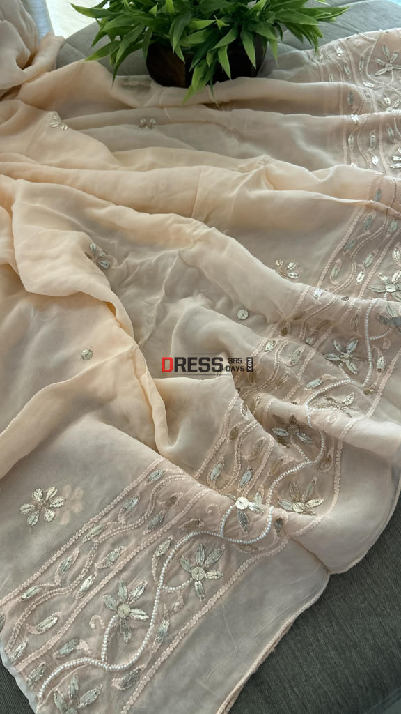 Peachy Pink Pearl Gota Patti Chikankari Anarkali Suit (Anarkali And Dupatta) Chikankari Anarkali