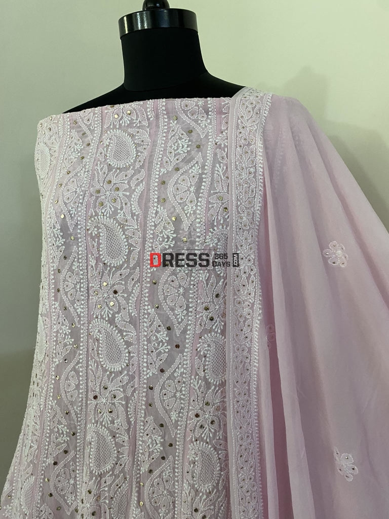 Pink Chikankari Hand Jaali & Mukaish Anarkali Suit