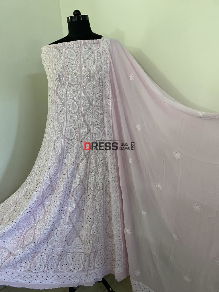 Pink Chikankari Hand Jaali & Mukaish Anarkali Suit