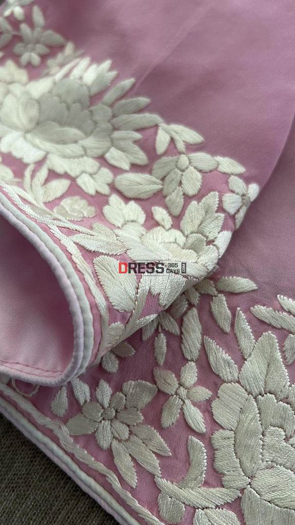 Pink & Ivory Parsi Gara Kurti Fabric (Only Kurti) Suits