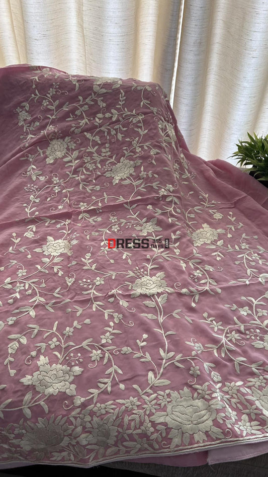 Pink & Ivory Parsi Gara Kurti Fabric (Only Kurti) Suits