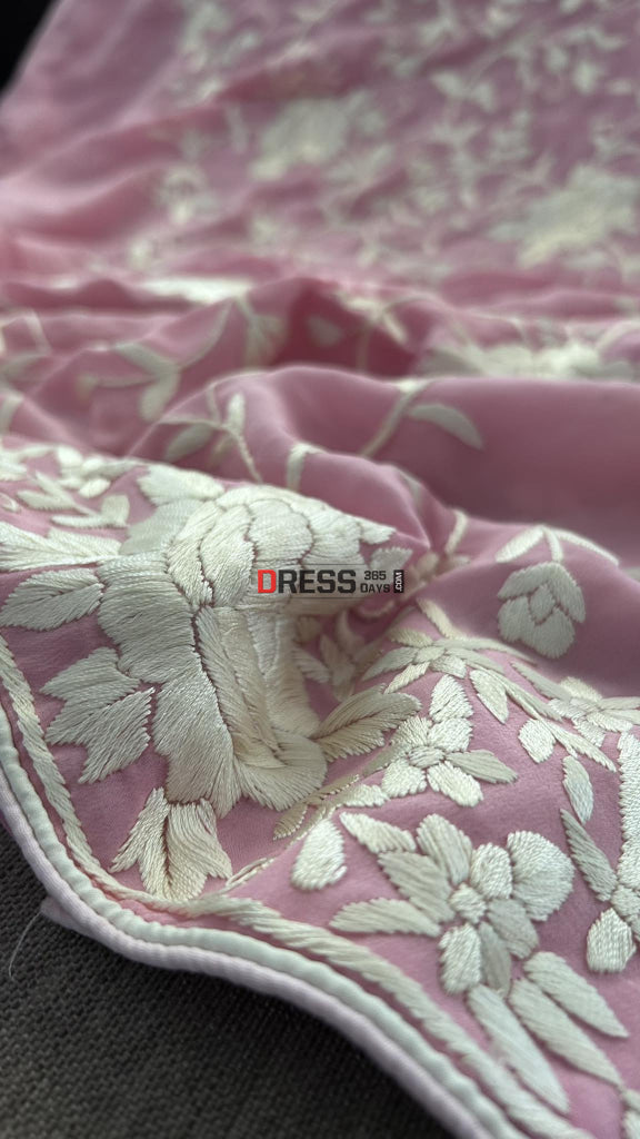 Pink & Ivory Parsi Gara Kurti Fabric (Only Kurti) Suits