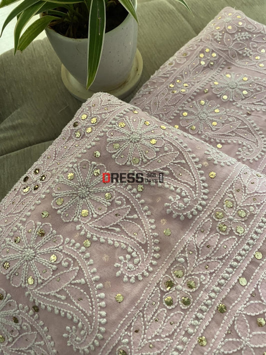 Pink Lucknowi Chikankari Mukaish Saree