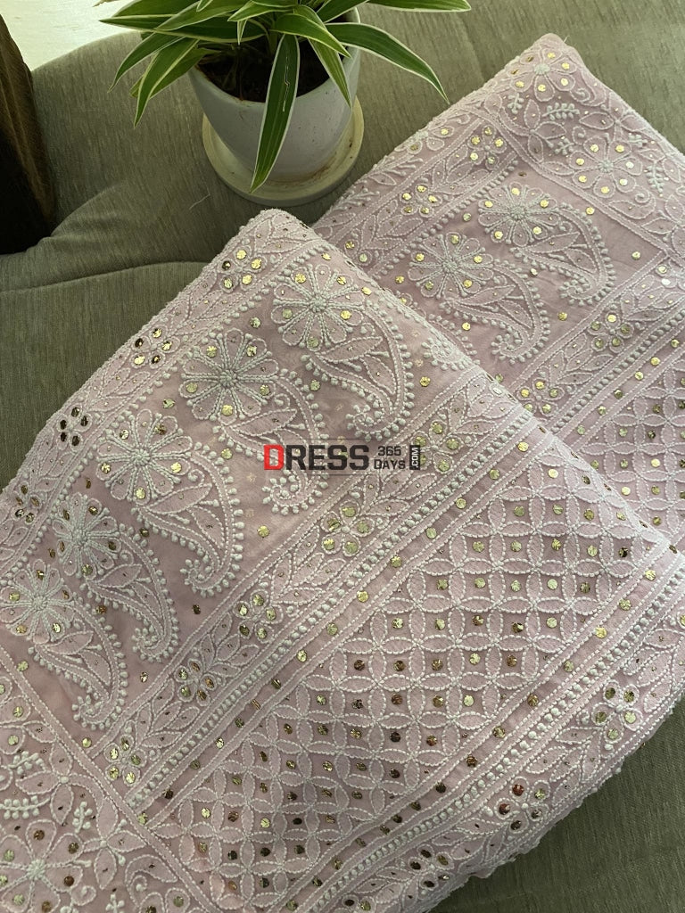 Pink Lucknowi Chikankari Mukaish Saree