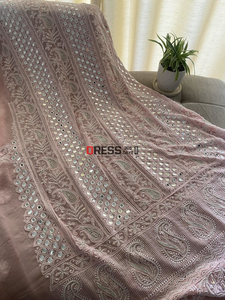 Pink Mirror & Pearl Lucknowi Suit Chikankari Suits